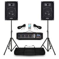 PA Anlage für Sänger Komplett Set – 8 Zoll Lautsprecher – 4 Kanal Mixer & Stative