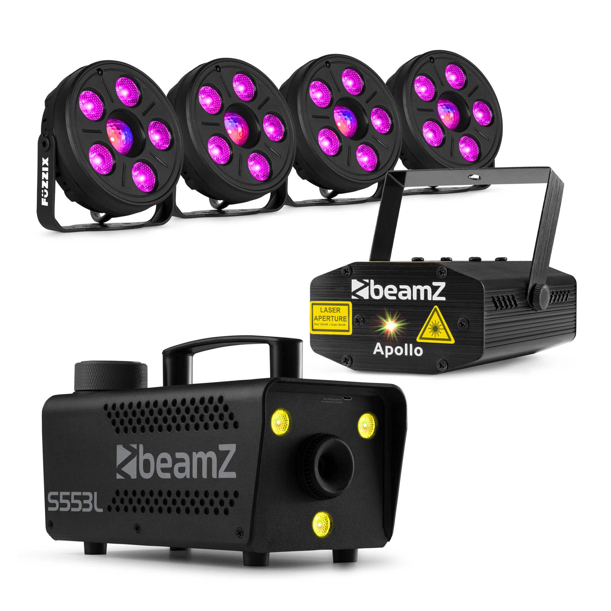 BeamZ Silvester Partyset - Lichtset mit Discolampen, Laser und Nebelmaschine