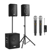 Vonyx Pro Karaoke Komplettset mit Karaoke Lautsprechern, Subwoofer & 2 drahtlosen Mikrofonen - 1000W
