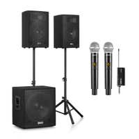 Vonyx Pro Karaoke Komplettset mit Karaoke Lautsprechern, Subwoofer & 2 drahtlosen Mikrofonen - 1200W