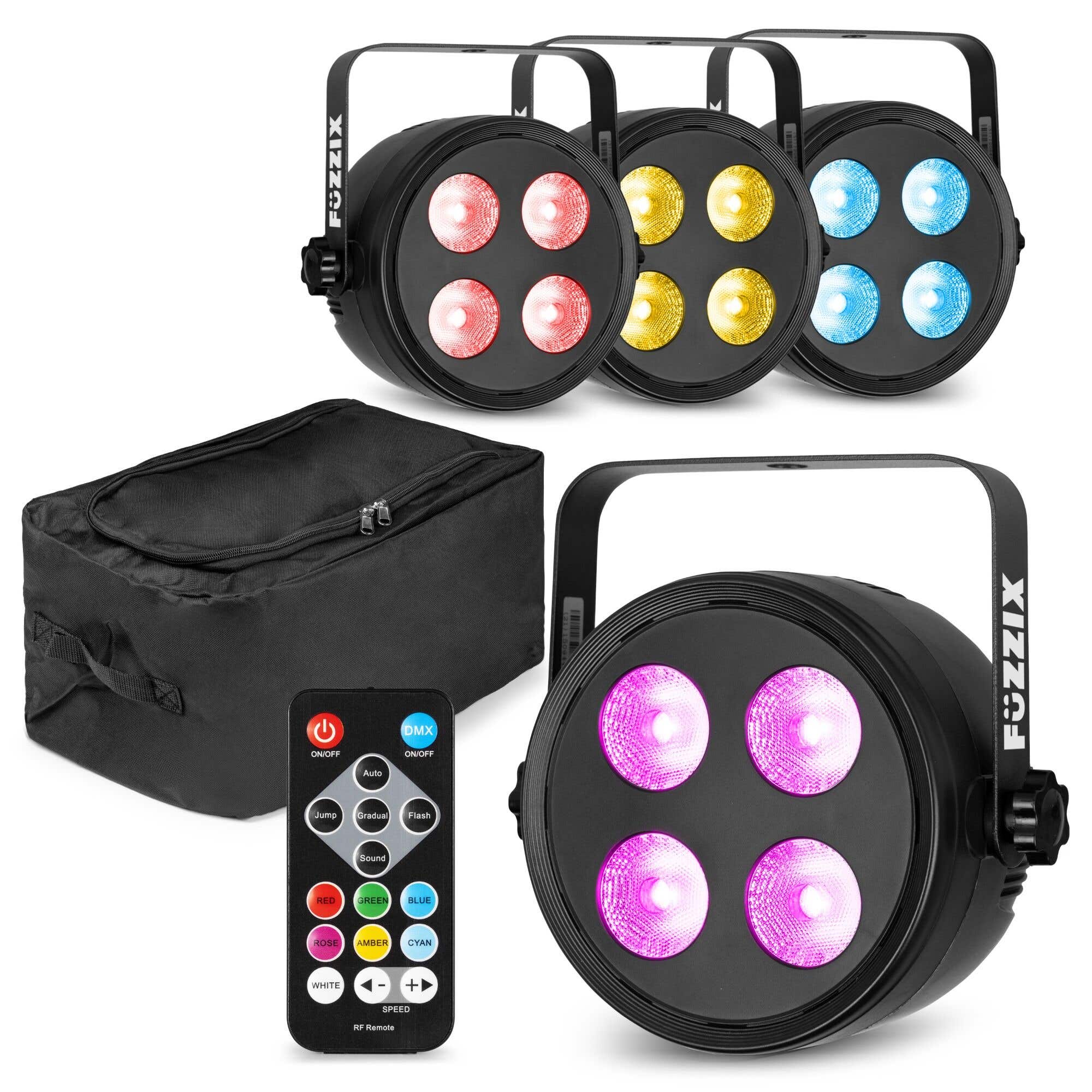 Fuzzix PLF20 Party LED Pars 4er Set im Flightbag - 4x 12W LEDs - Mit DMX & Fernbedienung