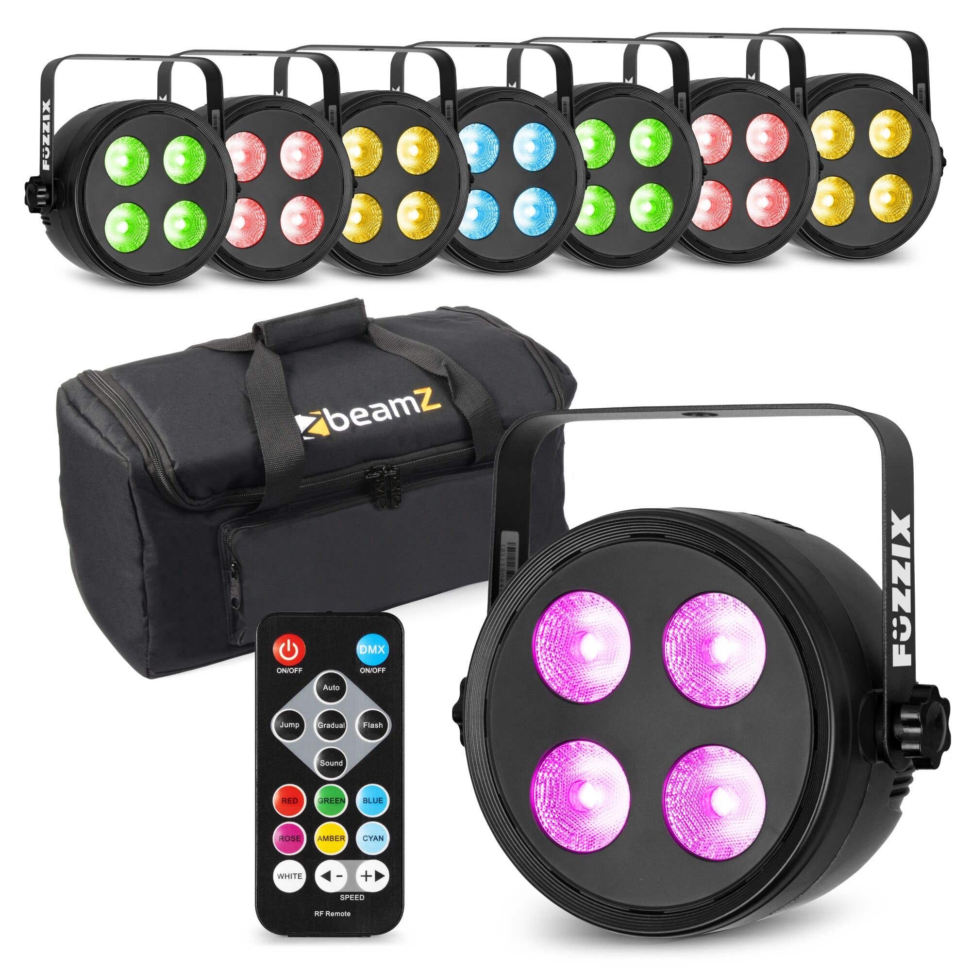 Fuzzix PLF20 Party LED Pars 8er Set im Flightbag - 4x 12W LEDs - Mit DMX & Fernbedienung