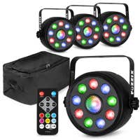 Fuzzix Party LED Par 4er Set PLF15 im Flightbag - 9x 2W RGB & 6W Zentral LED - DMX