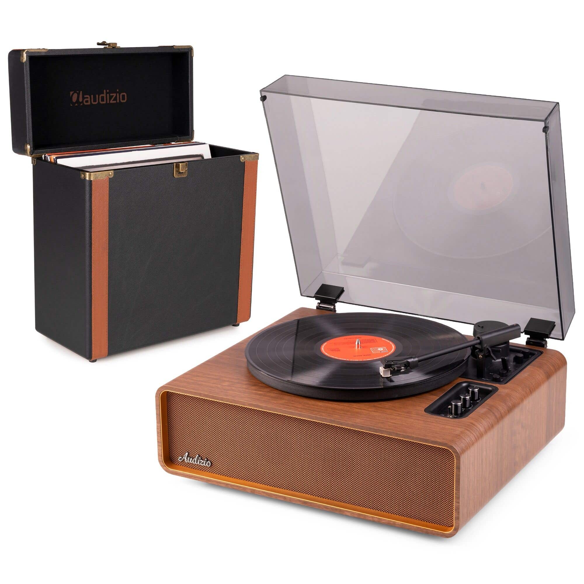 Audizio Laredo Premium Plattenspieler mit Lautsprecher - BT In/Out - Mit Plattenkoffer - Braun