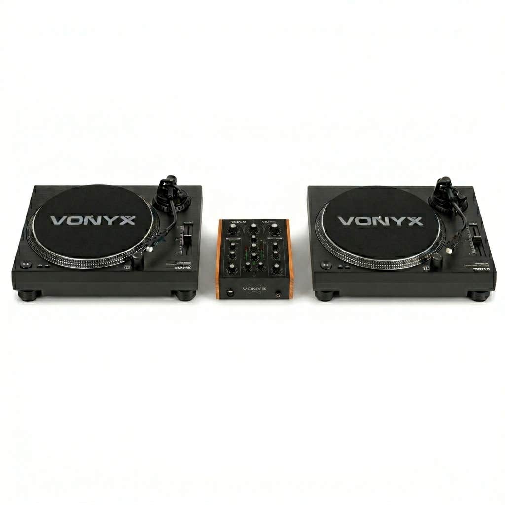 Vonyx Vinyl DJ Set - Komplettes DJ Setup mit 2 Plattenspielern & Analogem Mixer - Direktantrieb