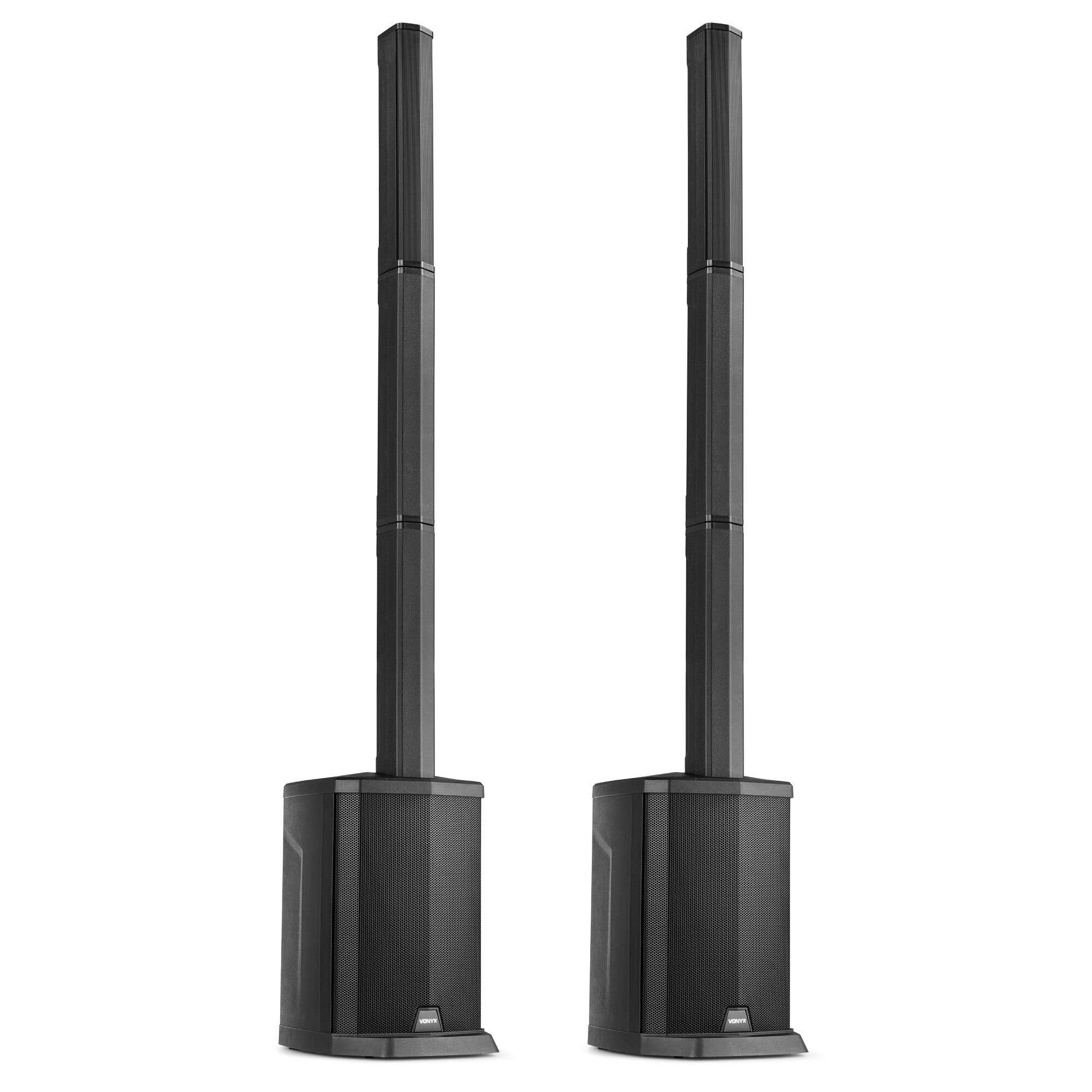 Vonyx VX808B Aktive PA Anlage 2er Set - Säulenlautsprecher mit BT & Akku - Stereo Pairing - 640W