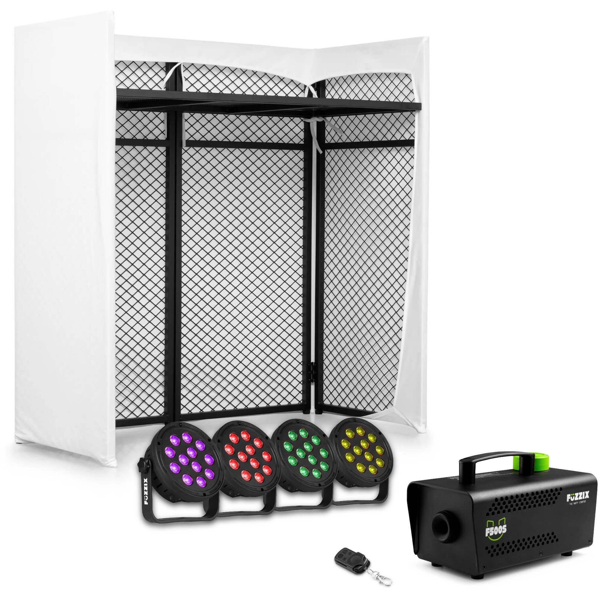 Fuzzix Einsteiger DJ Setup - Mit faltbarer DJ Booth, 4 LED Pars und Nebelmaschine - RGB LEDs