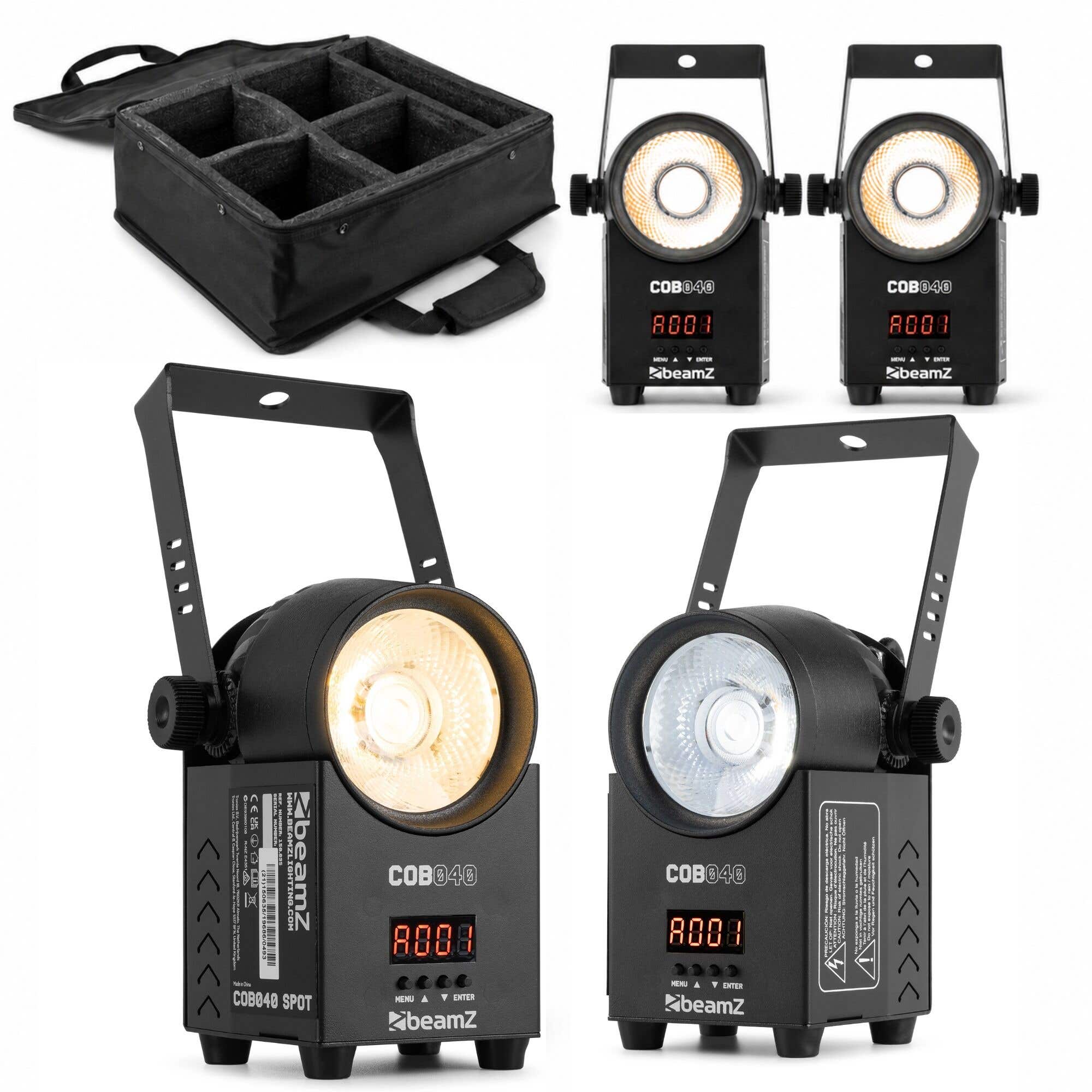 BeamZ Set mit 4 COB040 Spots in Flightbag - Kompakte COB Spots - Mit Dual White LED - 40 W