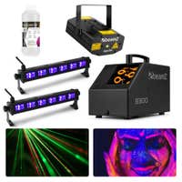 BeamZ Neon Partyset - Apollo Party Laser, 2x UV-Bar & B300 Seifenblasenmaschine - Starterset