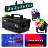 Fuzzix Partylicht Set für Einsteiger - LED Bar, Party Nebelmaschine & 2 Discolampen