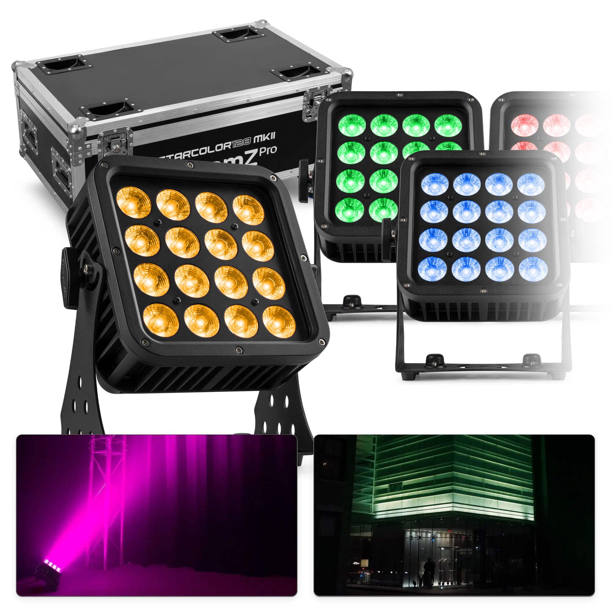 BeamZ Pro StarColor135 8er Set - IP65 Outdoor-Flutlicht mit Flightcase - 16x 8W RGBA LEDs