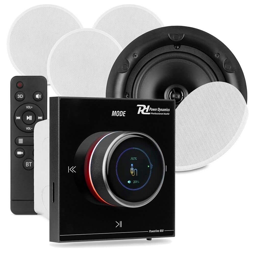 B-Ware - Power Dynamics Powerline B100BSet Einbauverstärker mit 4x 6.5 Zoll Deckenlautsprechern - 4x 25W