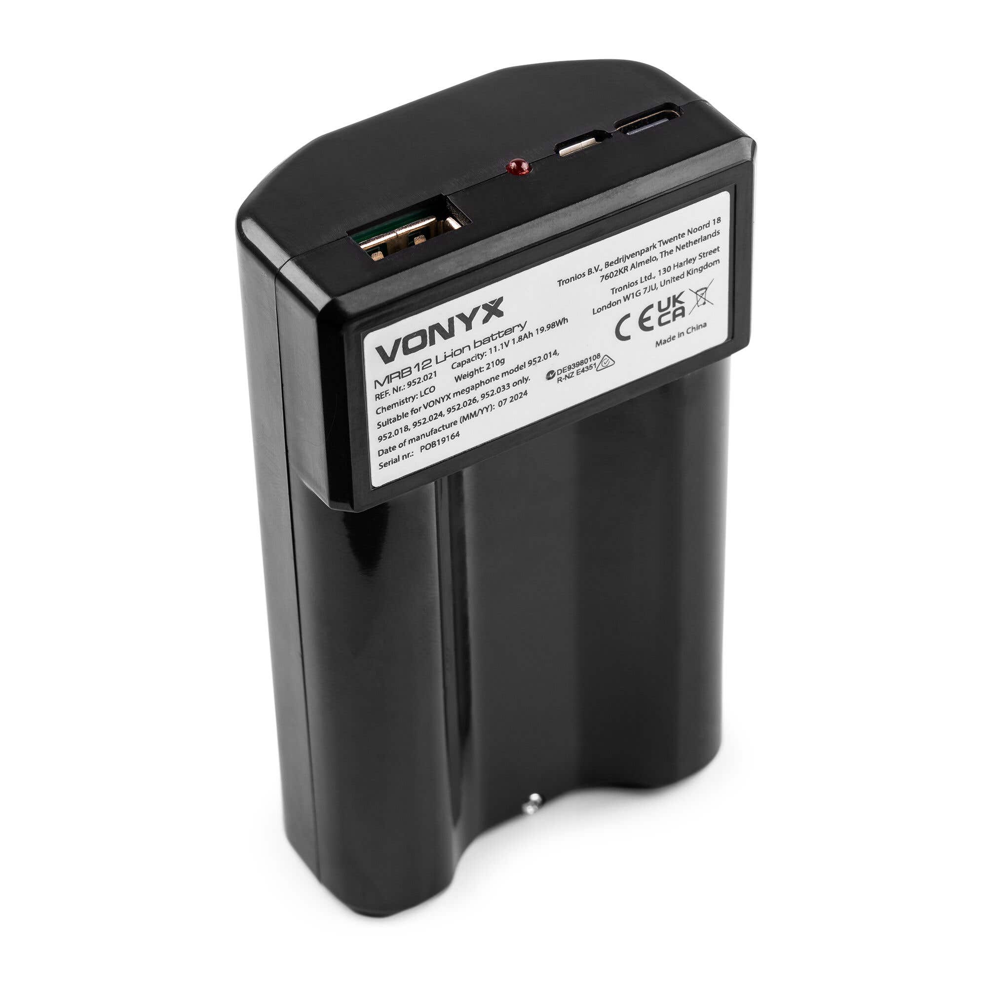 Vonyx MRB12 Lithium-Ionen-Akku 12 V mit Ladegerät – Zusatzakku für Megafone