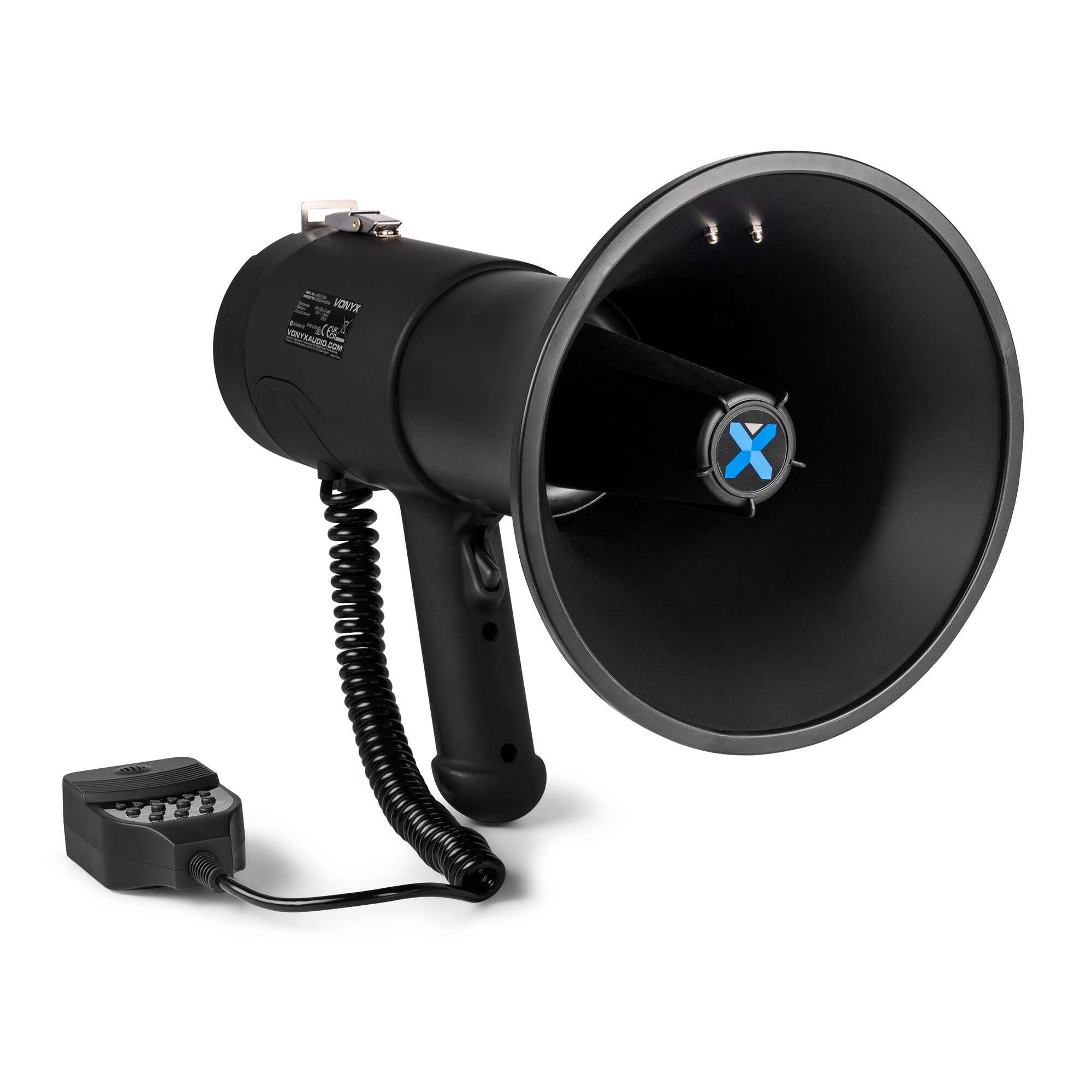 Vonyx MEG075 Megaphon mit Sirene und abnehmbarem Mikrofon – 75 W Leistungsstarkes Megaphon – Bluetooth – Schwarz