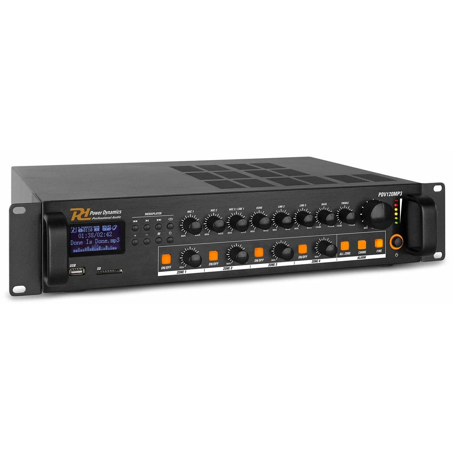 Power Dynamics PDV120MP3 100 V 4-Zonen-Verstärker mit u. a. Bluetooth