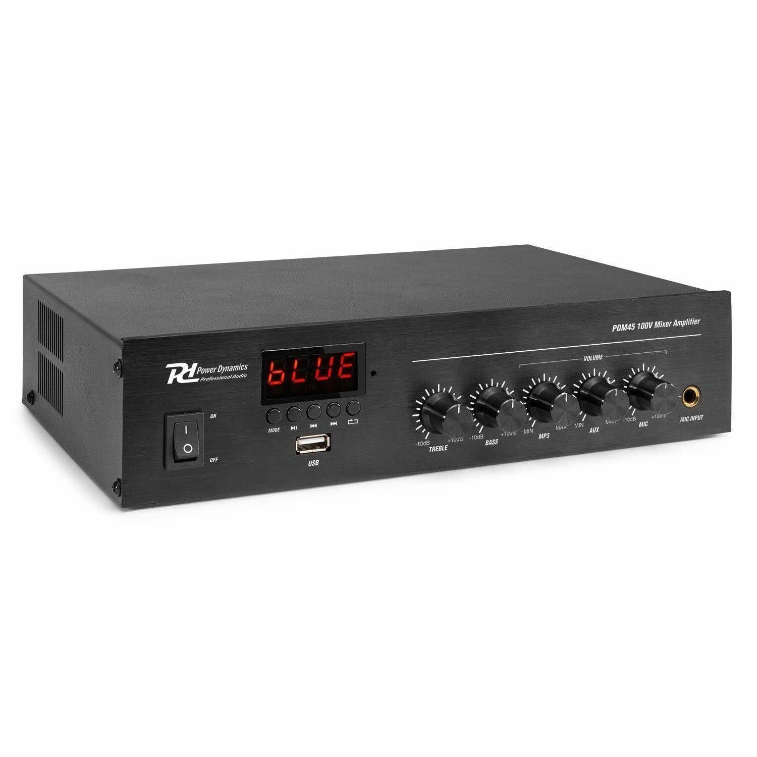Power Dynamics PDM45 100V Verstärker 45 W mit Bluetooth,MP3-Player und Radio