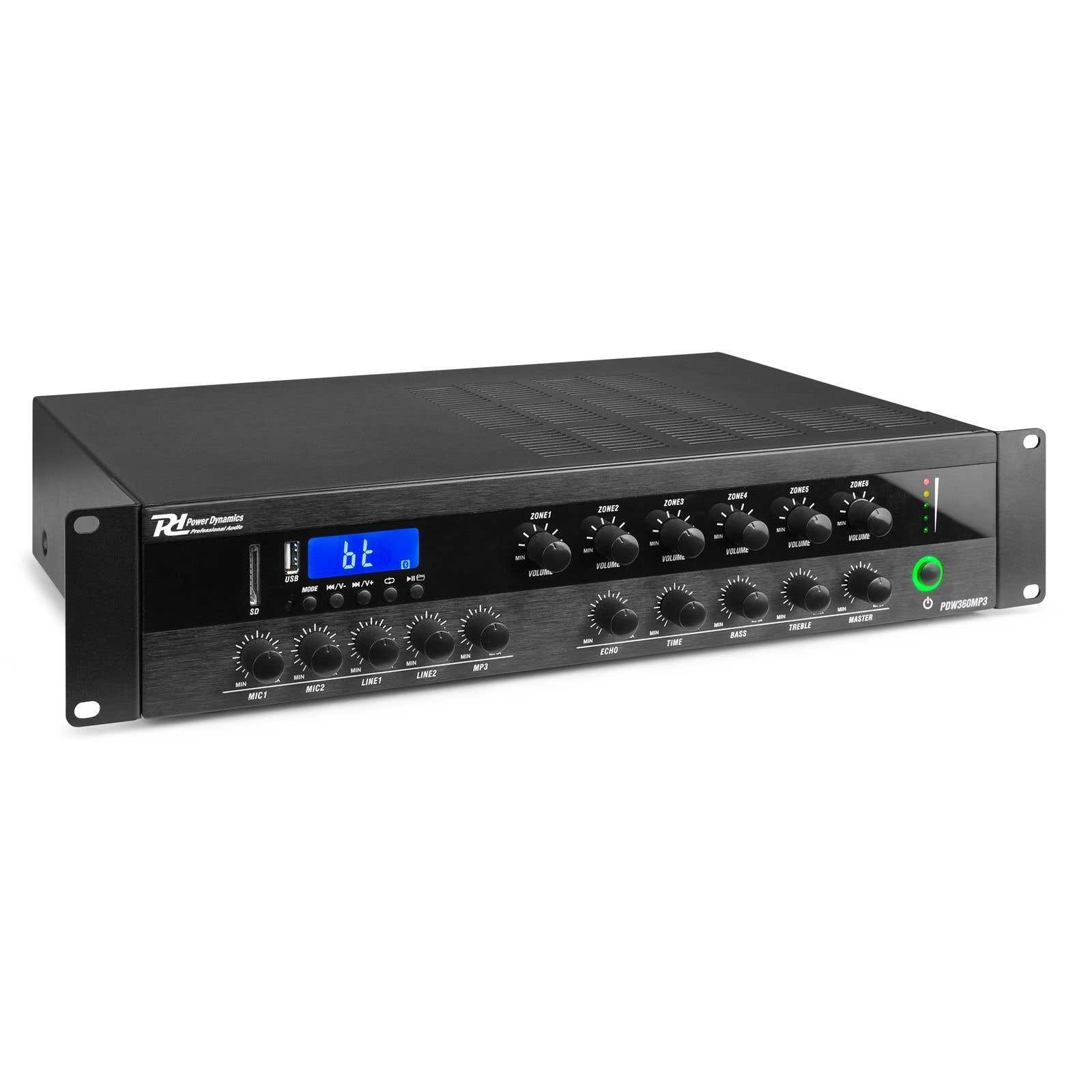 B-Ware - Power Dynamics PDW360MP3 - 6-Zonen Verstärker 100 Volt mit Bluetooth und MP3 - 360W