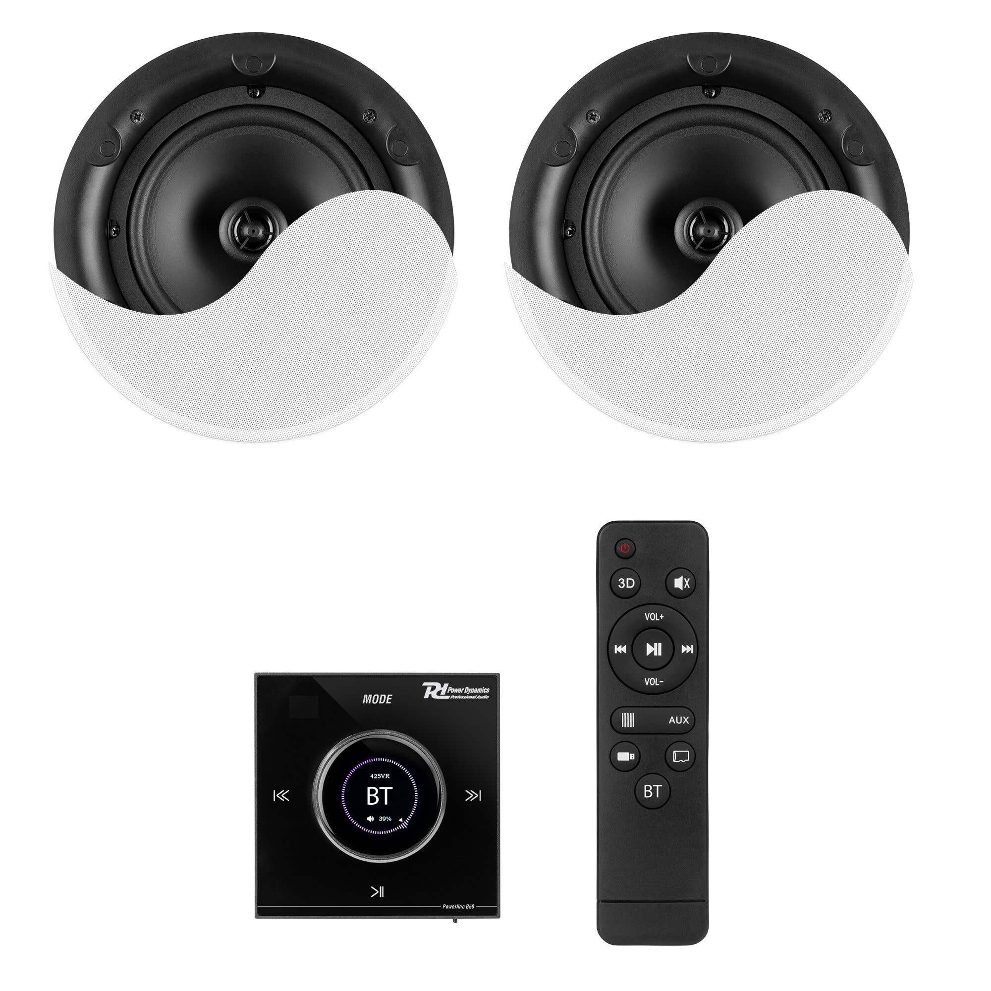 Power Dynamics Powerline B50BSet Einbauverstärker mit 2x 6.5 Zoll Deckenlautsprechern - 2x 25W