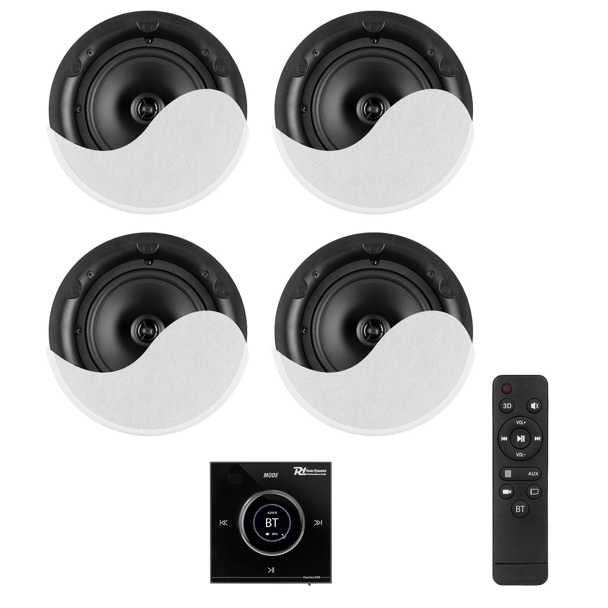 Power Dynamics Powerline B100BSet Einbauverstärker mit 4x 6.5 Zoll Deckenlautsprechern - 4x 25W