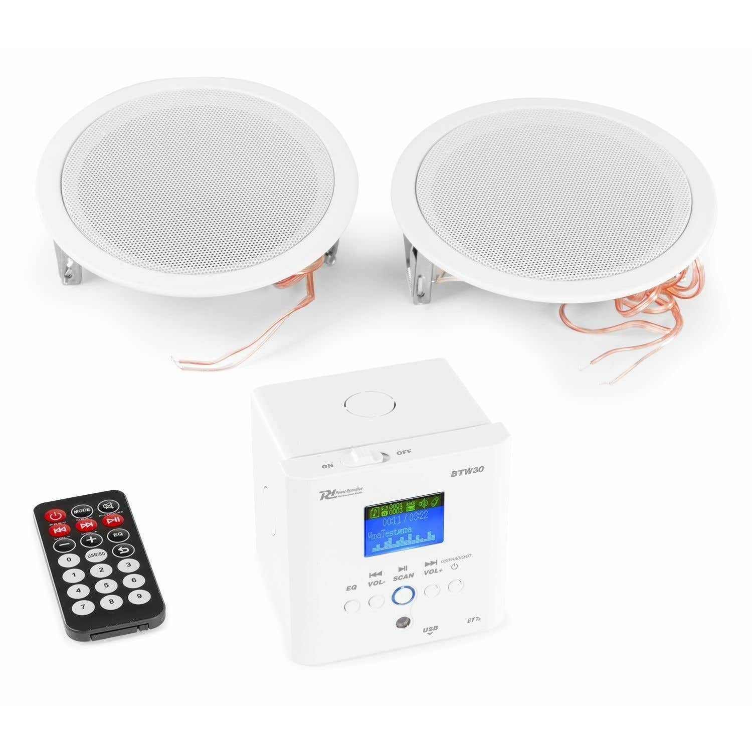 Power Dynamics BTW30SET Einbauverstärker mit Bluetooth und 2x Deckenlautsprechern - 30W