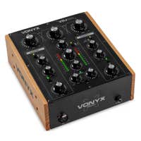 Vonyx VDJ250 DJ Mixer – 2 Kanal Analog Mischpult – 2-Band EQ – Schwarz/Holzoptik