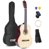 MAX SoloArt, klassische Akustikgitarre (39"), Einsteigerset – Natur (Holz)
