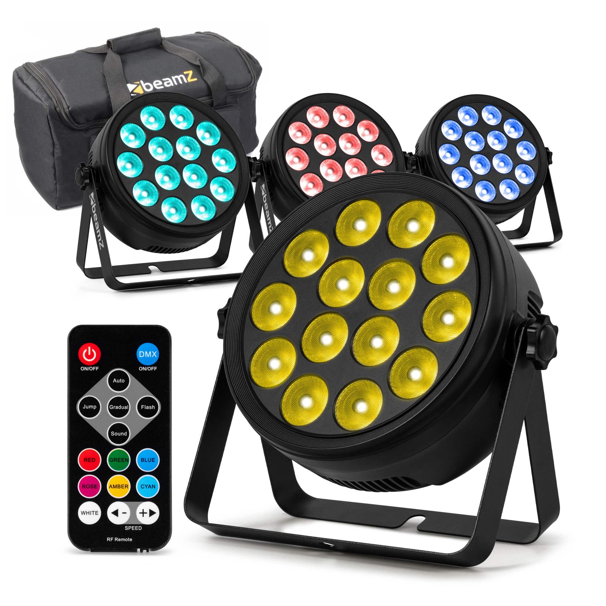 BeamZ BCC165 LED PAR 4er Set im Flightbag– 14x 4W RGBAW-UV LEDs – Inkl. Fernbedienung