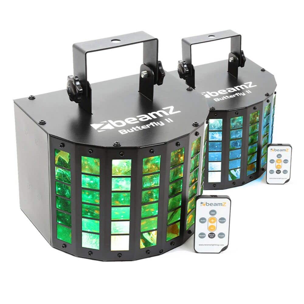 BeamZ Set mit 2 Butterfly II LED Mini Derby Disco Lampen mit Fernbedienung
