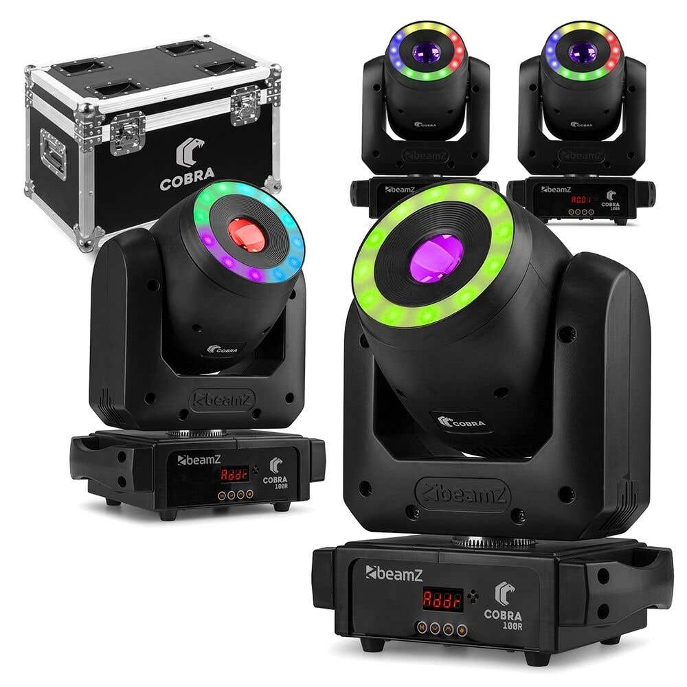 BeamZ Cobra 100R LED Spot Moving Head 4er Set – Inklusive Flightcase – RGBW