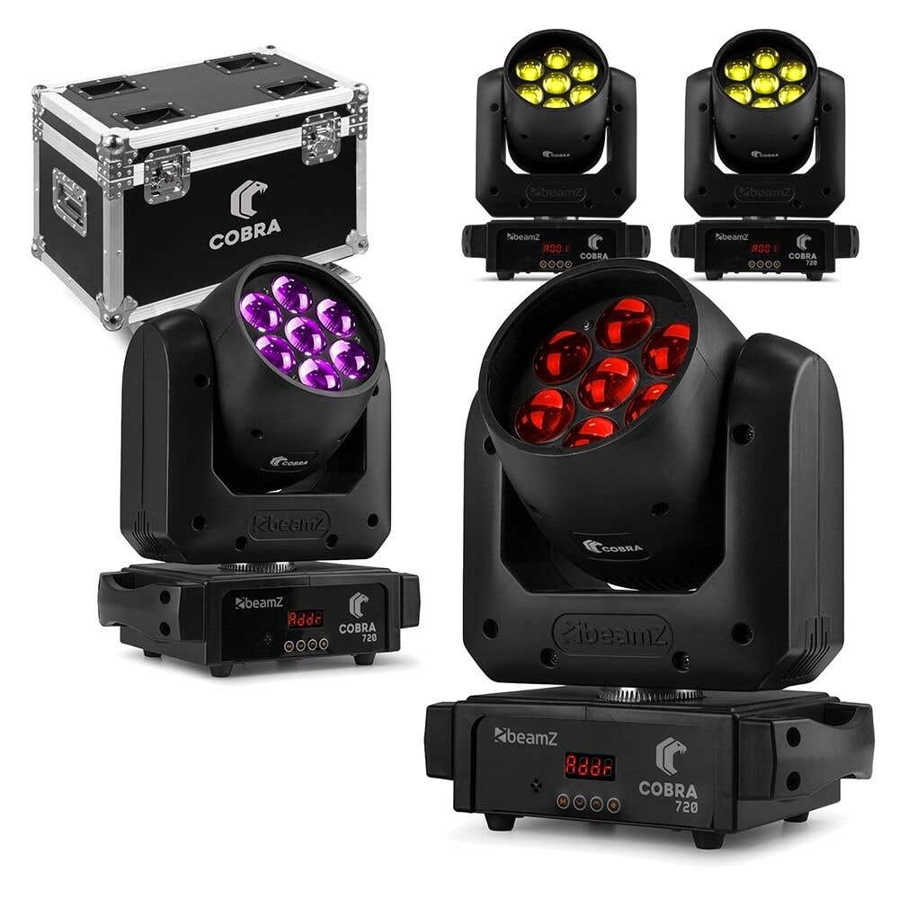 BeamZ Cobra 720 LED Moving Head Set - 4er Set mit Flightcase - Wash Moving Heads - RGBW
