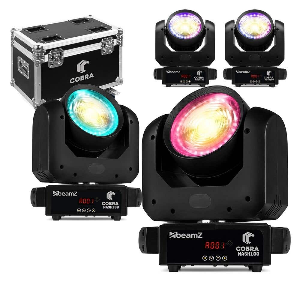 BeamZ Cobra Wash100 LED Wash Moving Head 4er Set –  Inklusive Flightcase – CW/WW