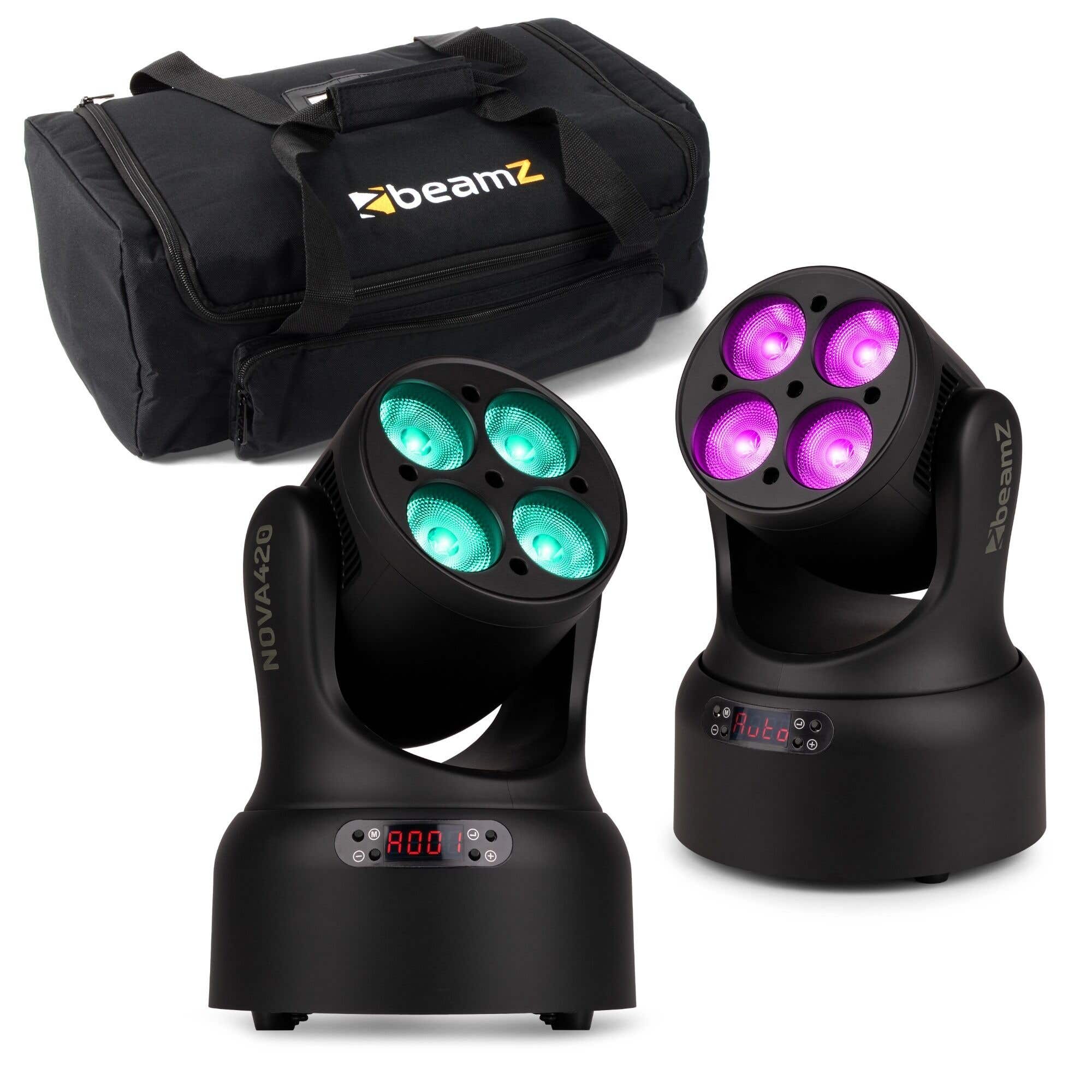 BeamZ NOVA420-BK Moving Head Set mit Tasche - 2x Wash Moving Heads - 4x 20W RGBW LED - Schwarz