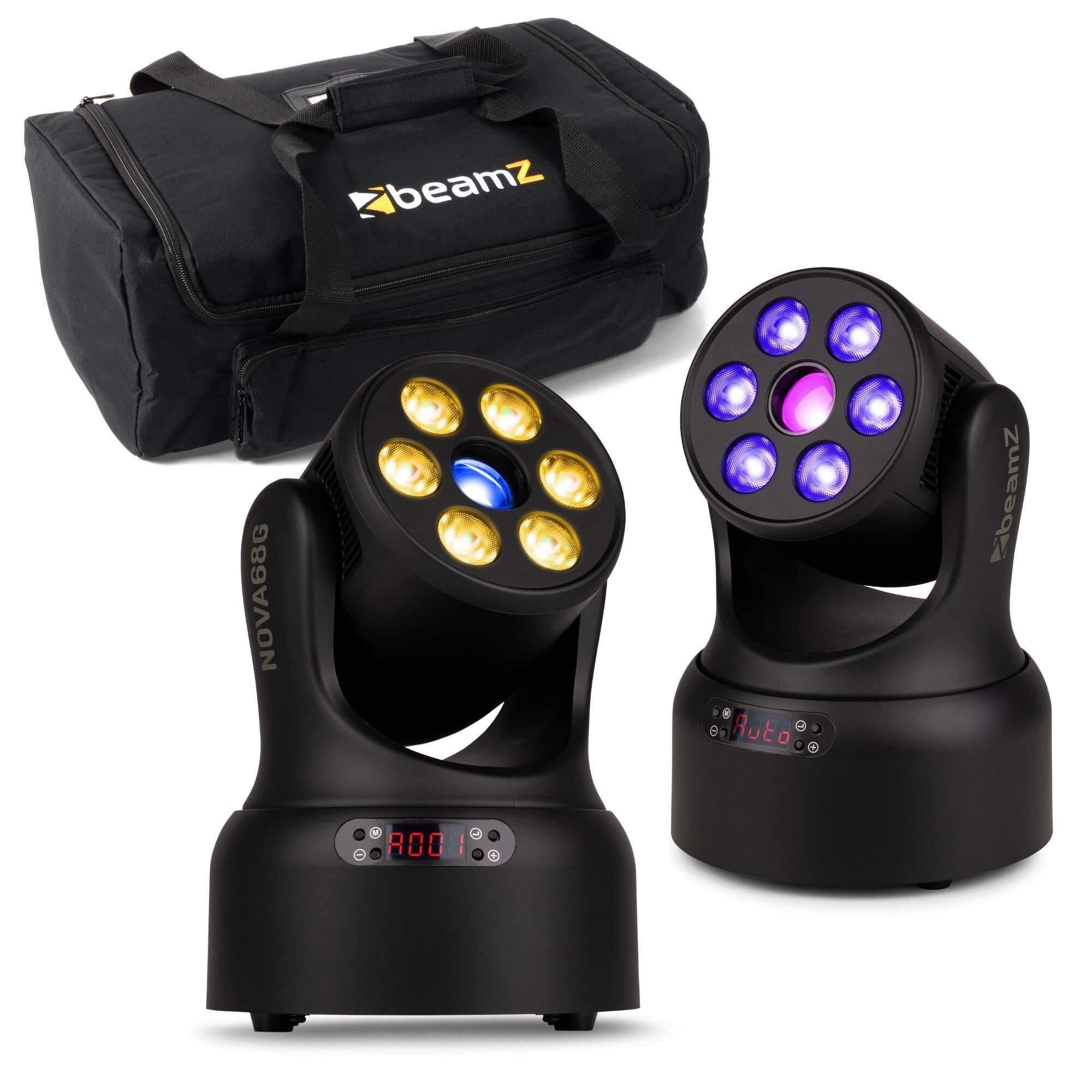 BeamZ NOVA68G-BK Moving Head Set mit Tasche - 2x Wash Moving Heads mit Gobos - RGBW LEDs - Schwarz