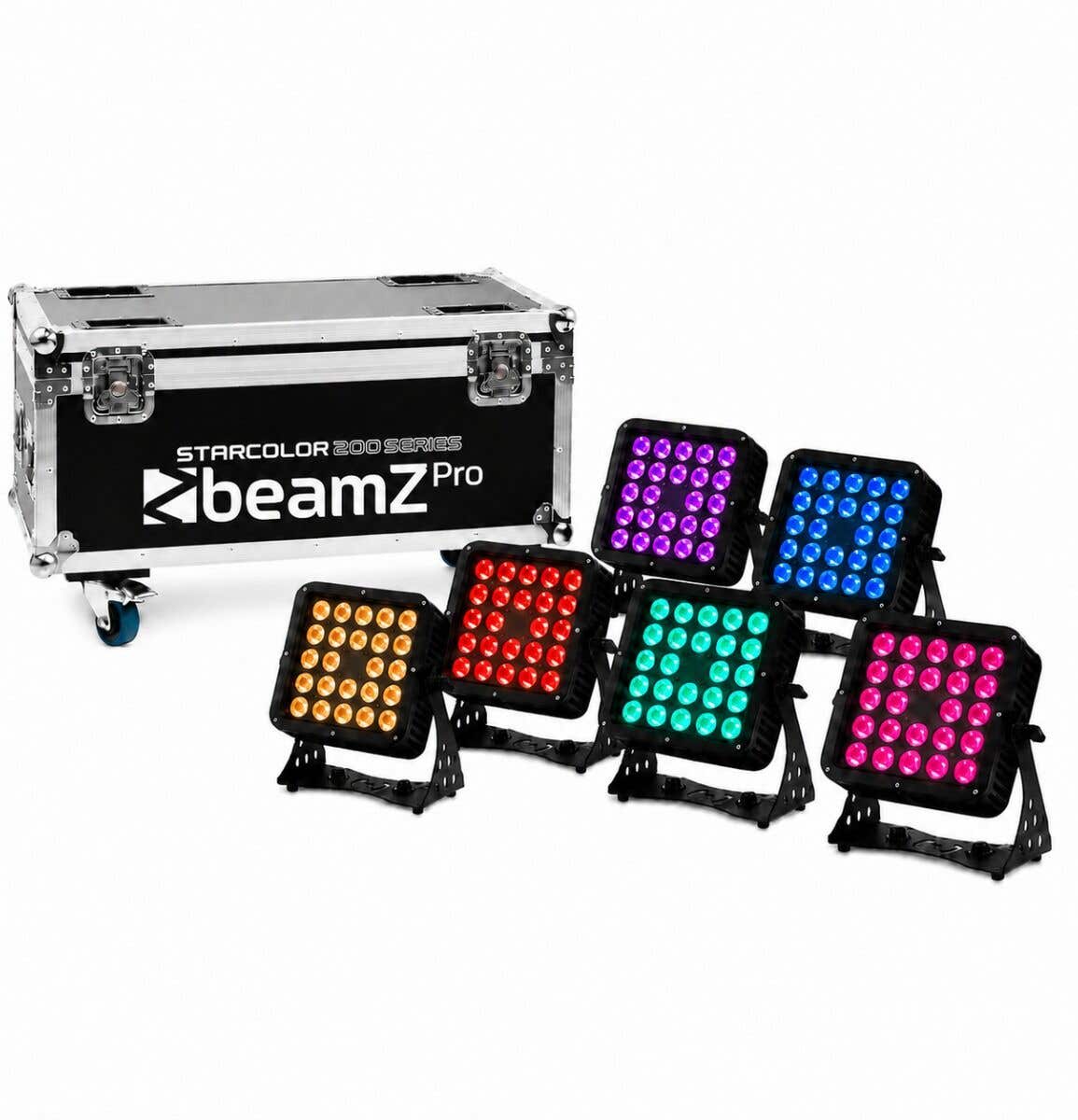 BeamZ Pro LED Strahler Set - 6x StarColor205 RGBA im Flightcase - 24x 10 Watt - IP65