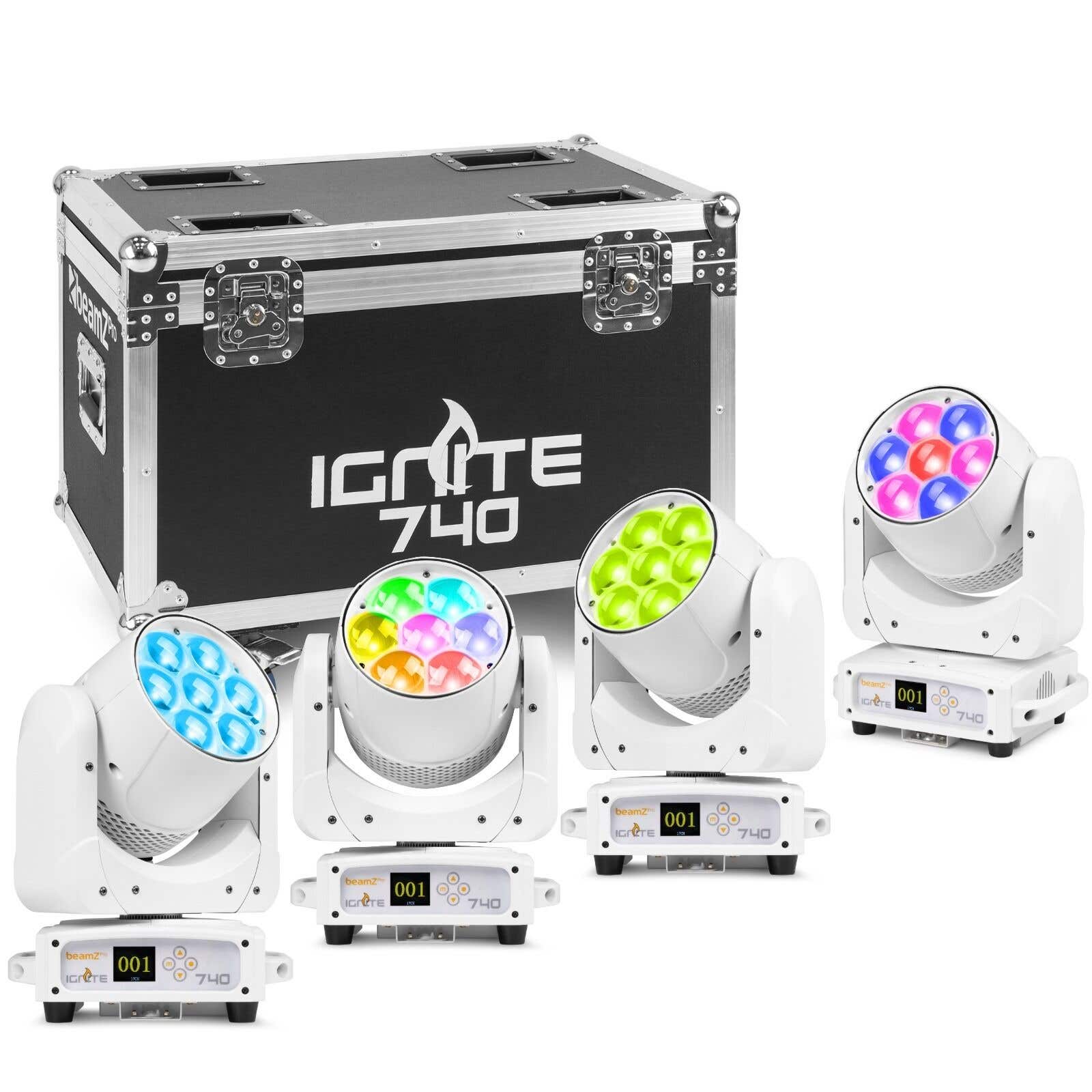 BeamZ Professional IGNITE740WH Wash Moving Head 4er Set – Inklusive Flightcase – RGBW
