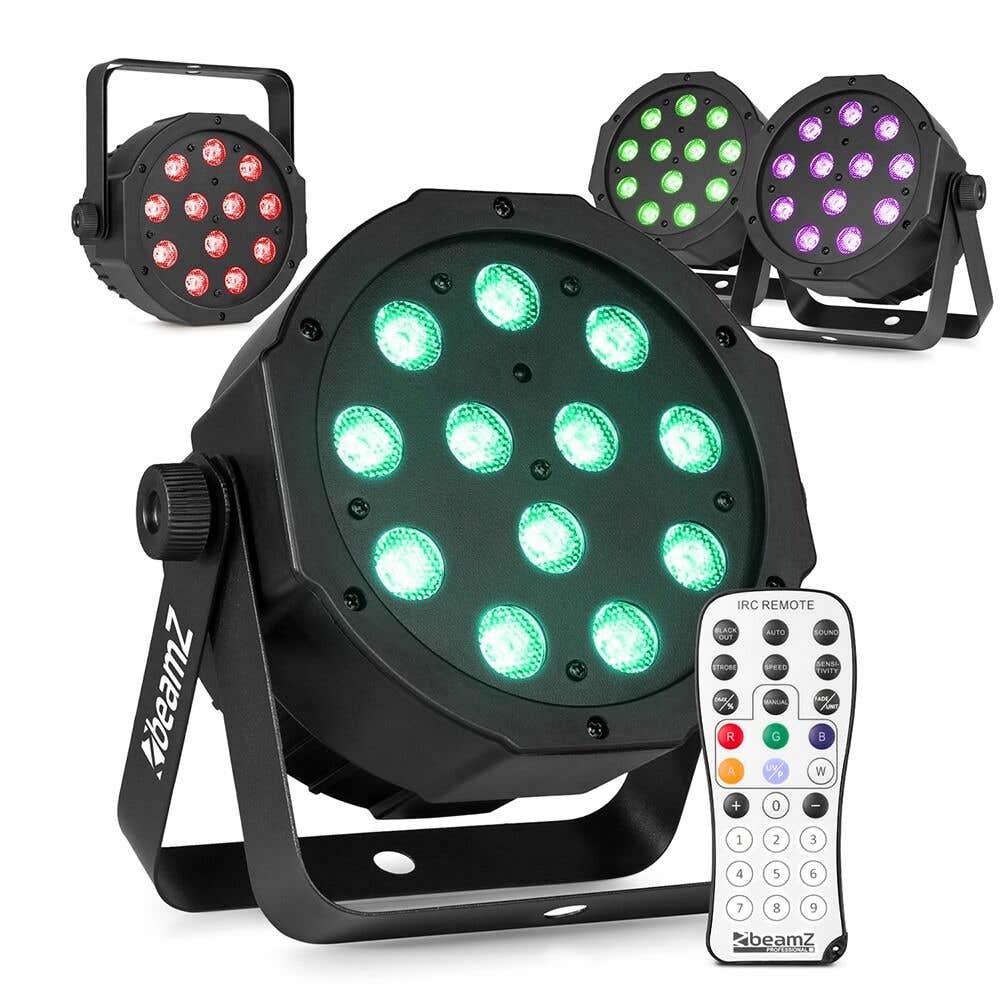 BeamZ SlimPar37 LED Par 4er Set mit 12x 4W RGBW LEDs & DMX - Inkl. Fernbedienung