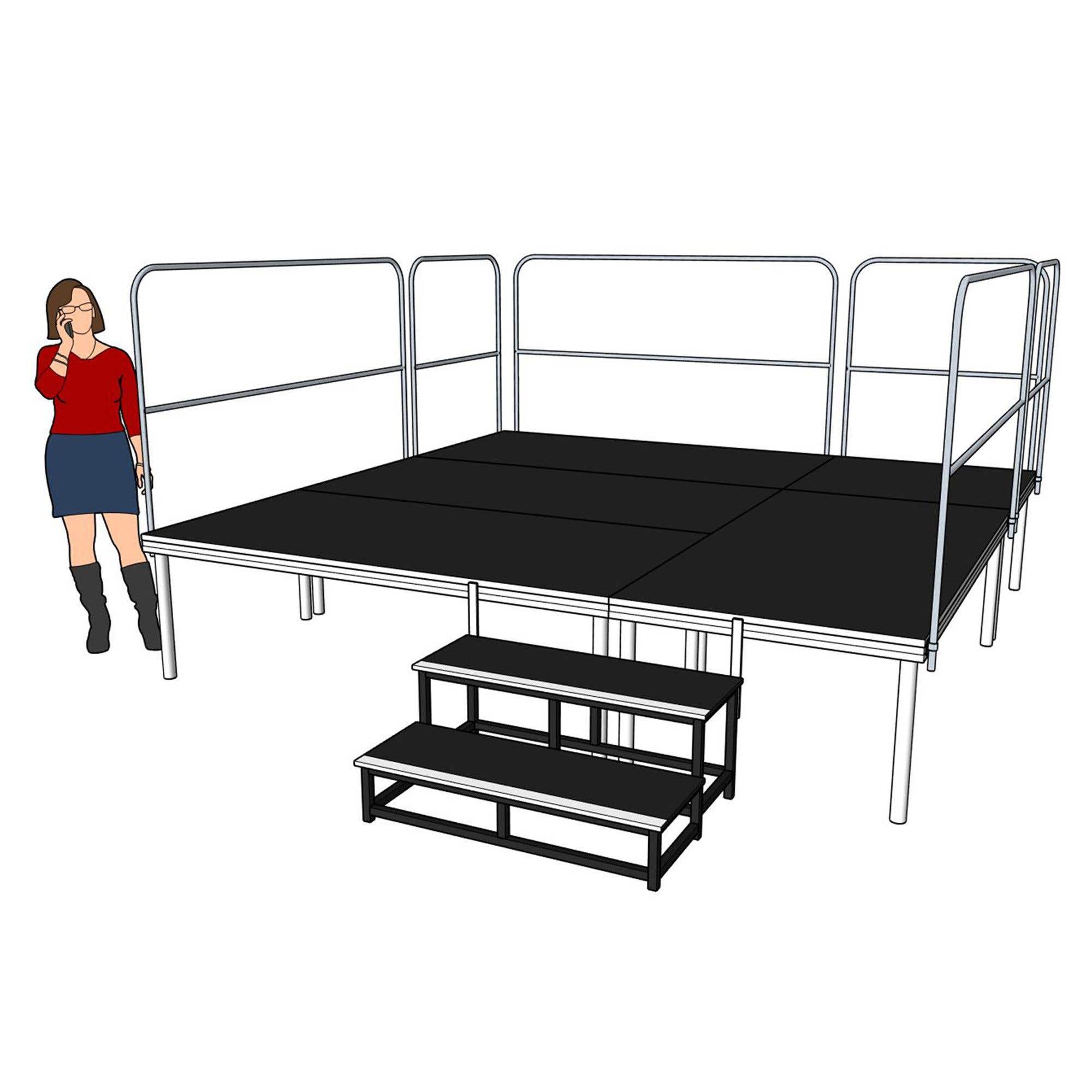Komplette Bühne - 3x3 Meter - Höhe 60 cm inkl. Treppe und Geländer