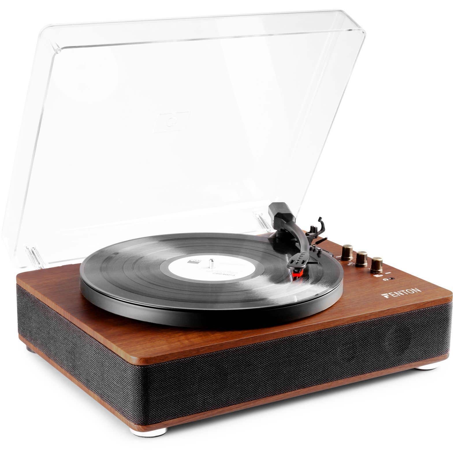 B-Ware - Fenton RP162D HiFi-Retro-Schallplattenspieler mit Bluetooth und Lautsprechern - Dunkelbraun (Walnuss)