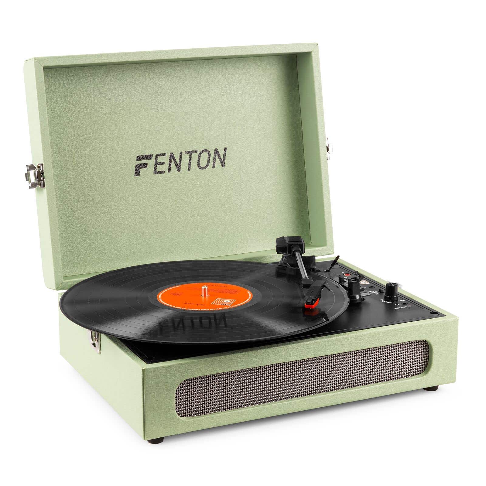 Fenton RP118C Plattenspieler Koffer mit Bluetooth Sender und Empfänger - grünschwarz