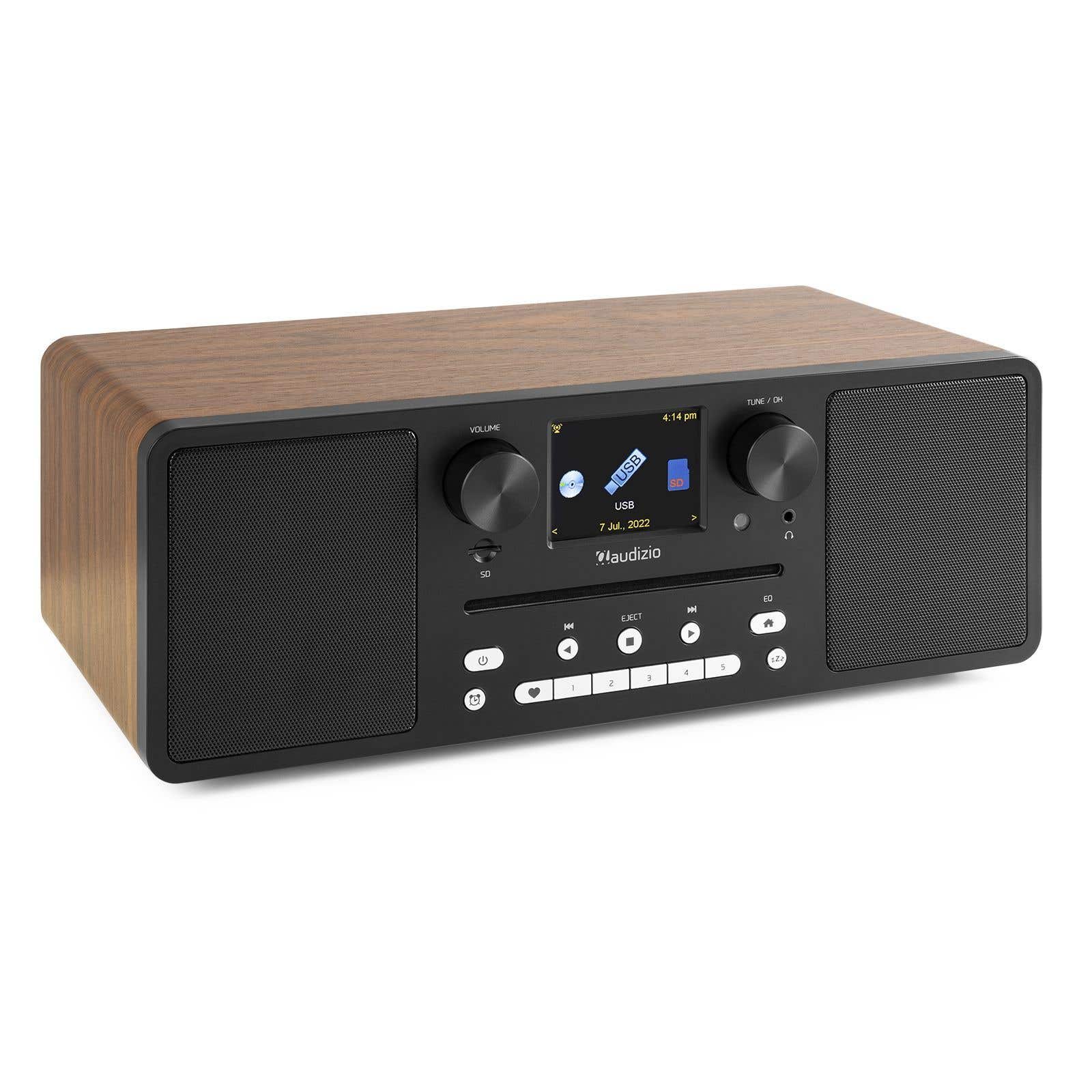 Audizio Naples Stereo-DAB-Radio mit CD-Player, Bluetooth, UKW und Internetradio - 60W - Braun