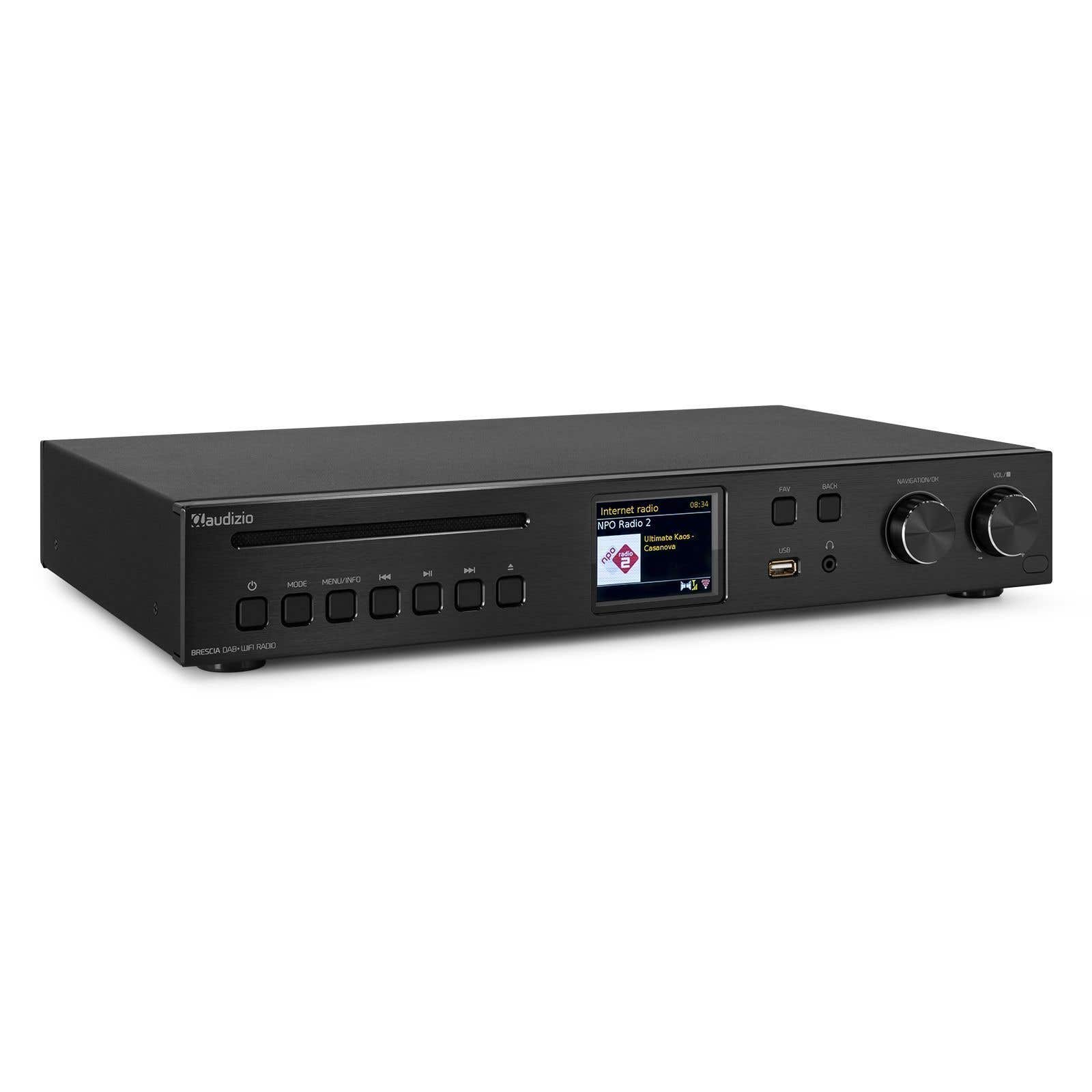 Audizio Brescia DAB-Radio und Internetradio mit Bluetooth, Spotify, CD, MP3 und 120W Verstärker - Schwarz