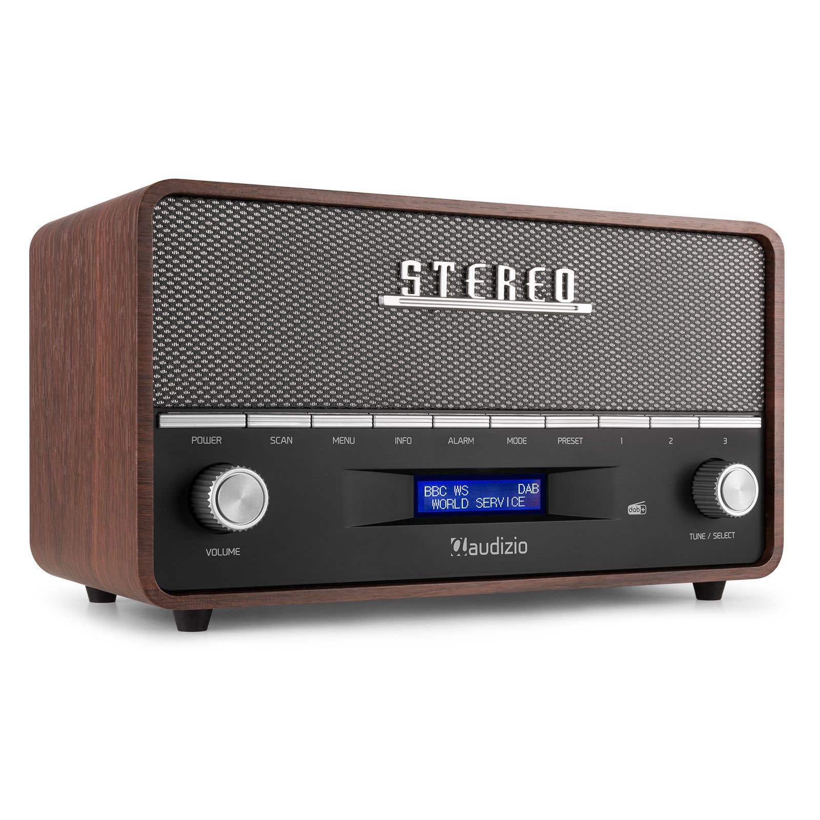 Audizio Corno retro DAB+ Radio mit Bluetooth - Tragbares Stereoradio mit Weckfunktion- 60W - Grau