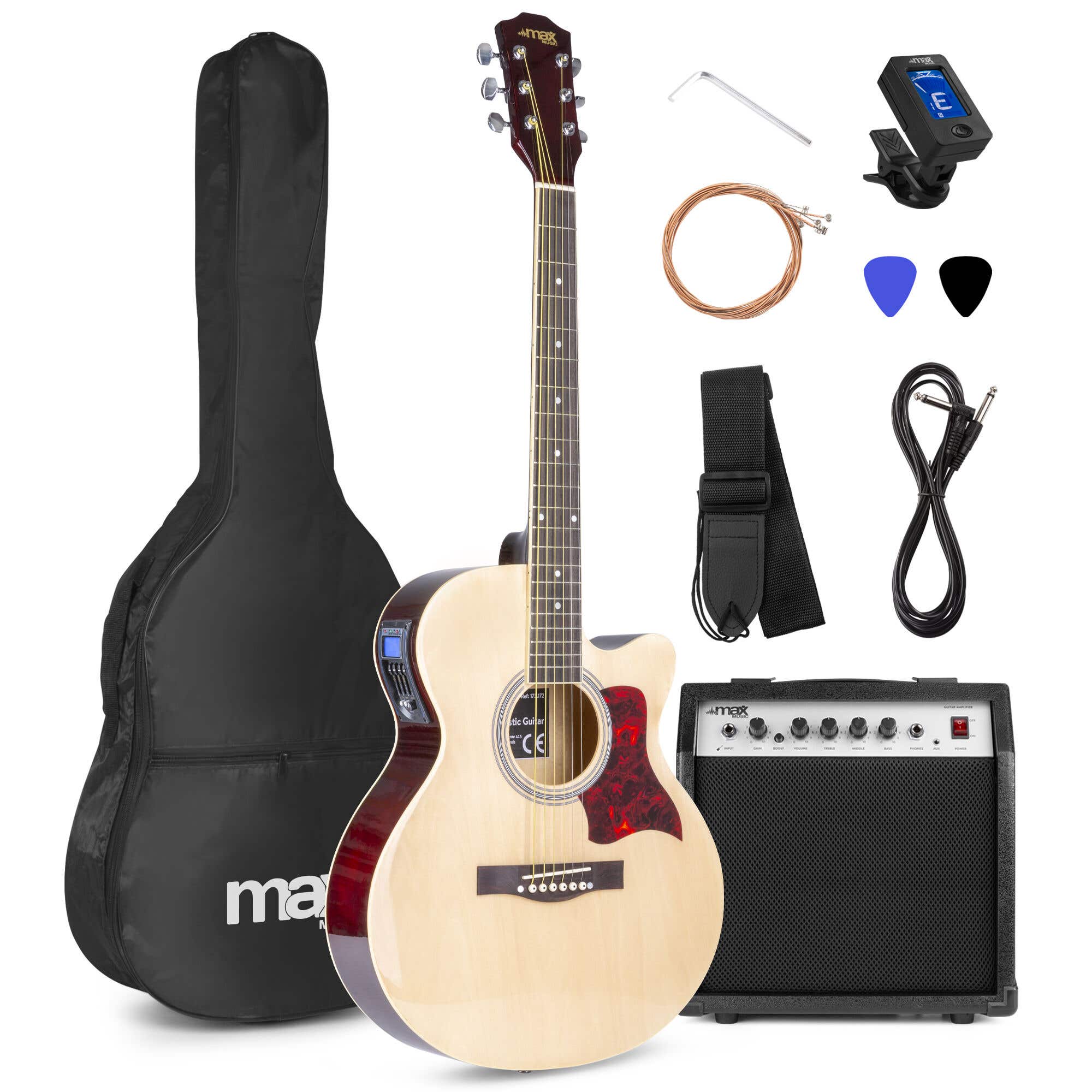 MAX ShowKit, elektrische Akustikgitarre, 40 Watt-Set – naturfarben (holz)