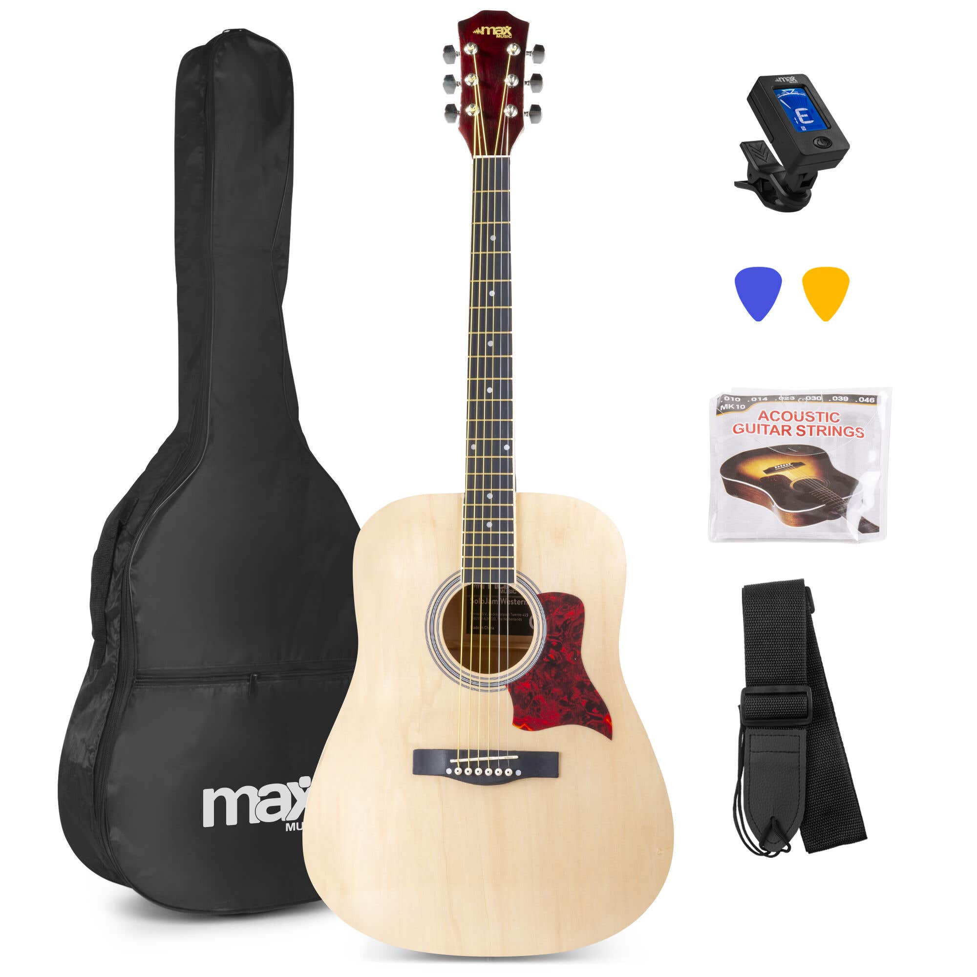 MAX SoloJam, Western-Akustikgitarren-Starterset – Natur (Holz)