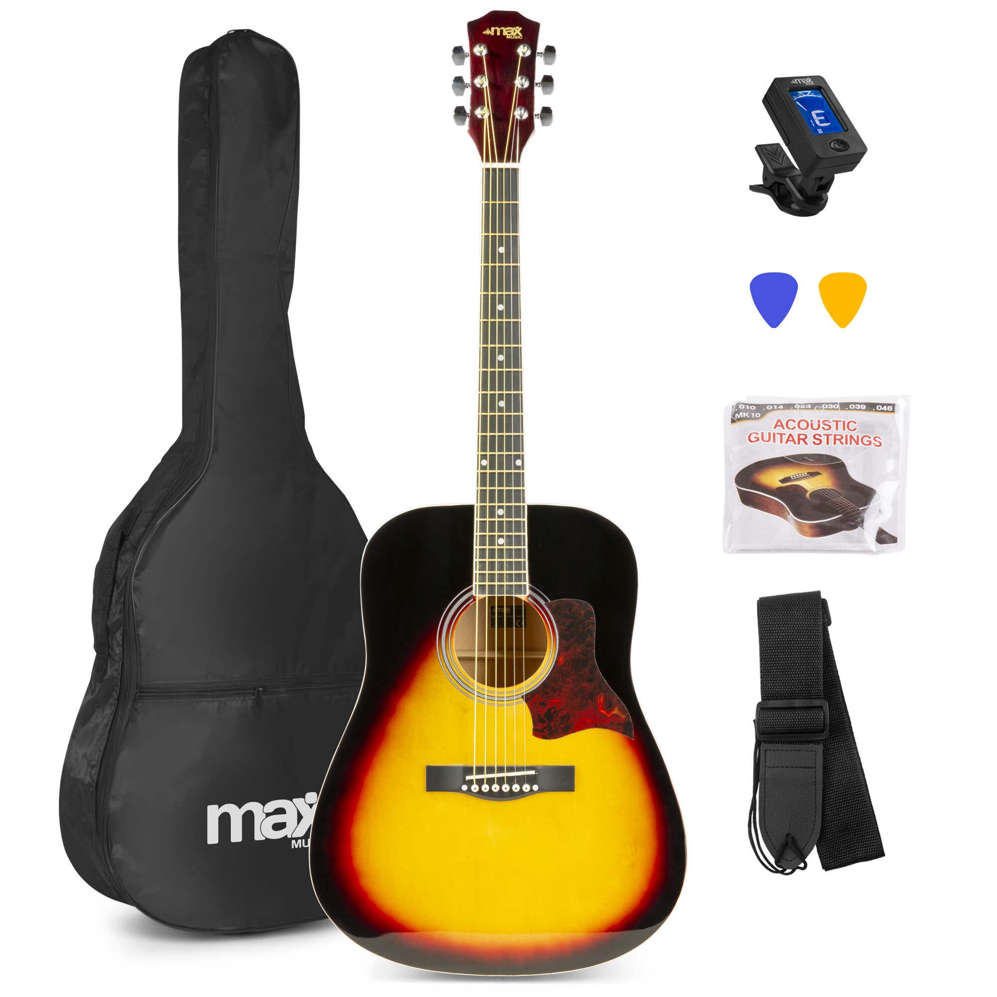 MAX SoloJam Western-Akustikgitarren-Starterset - Sunburst