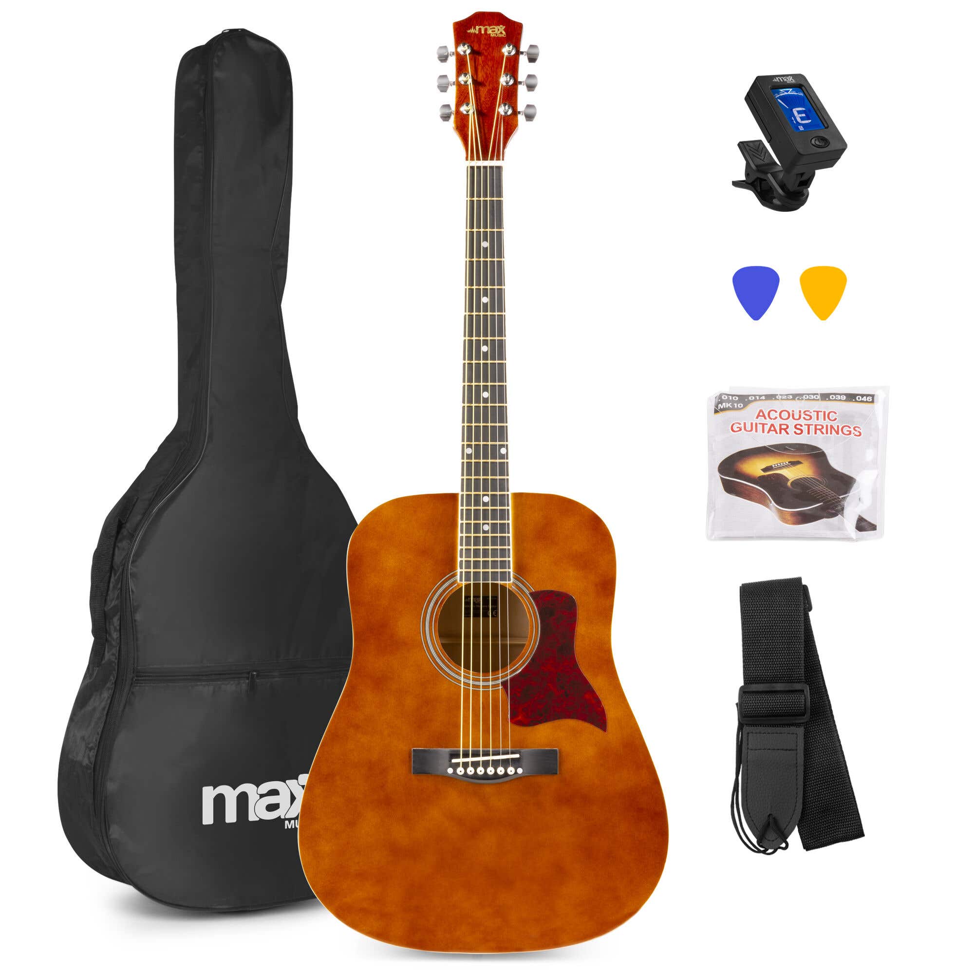 MAX SoloJam Western-Akustikgitarren-Starterset - Braun (Holz)