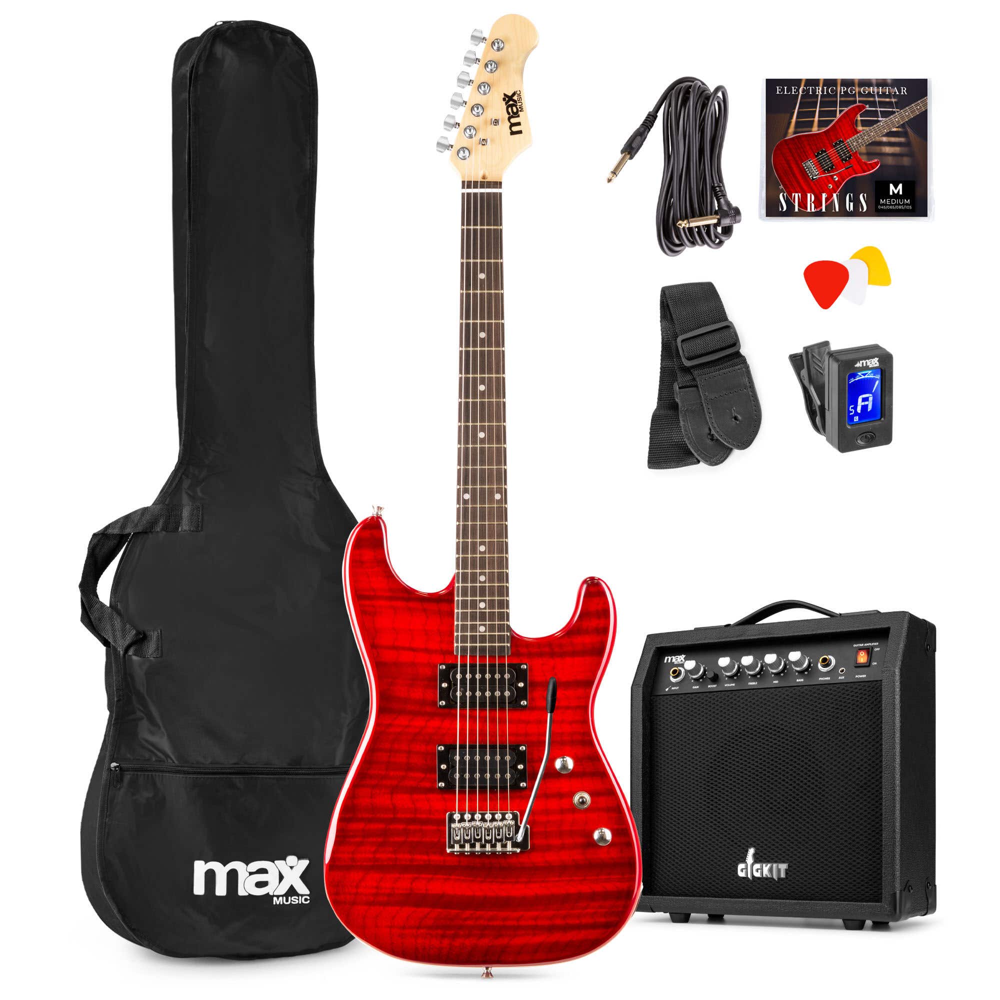 Max GigKit Elektrische Gitarre Komplettset - Superstrat Dunkelrot