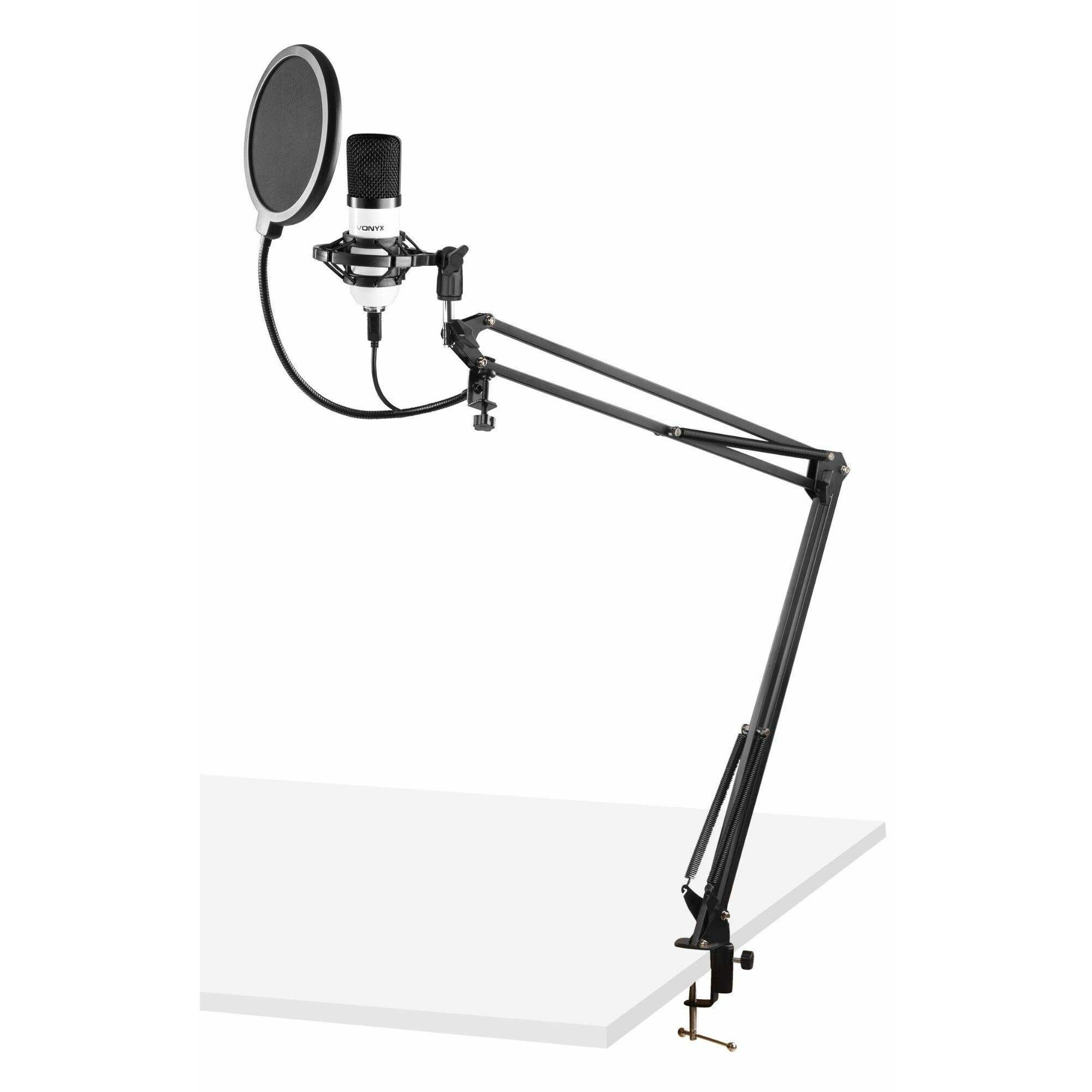 Vonyx CMS300W USB-Studiomikrofon mit verstellbarem Arm – weiß