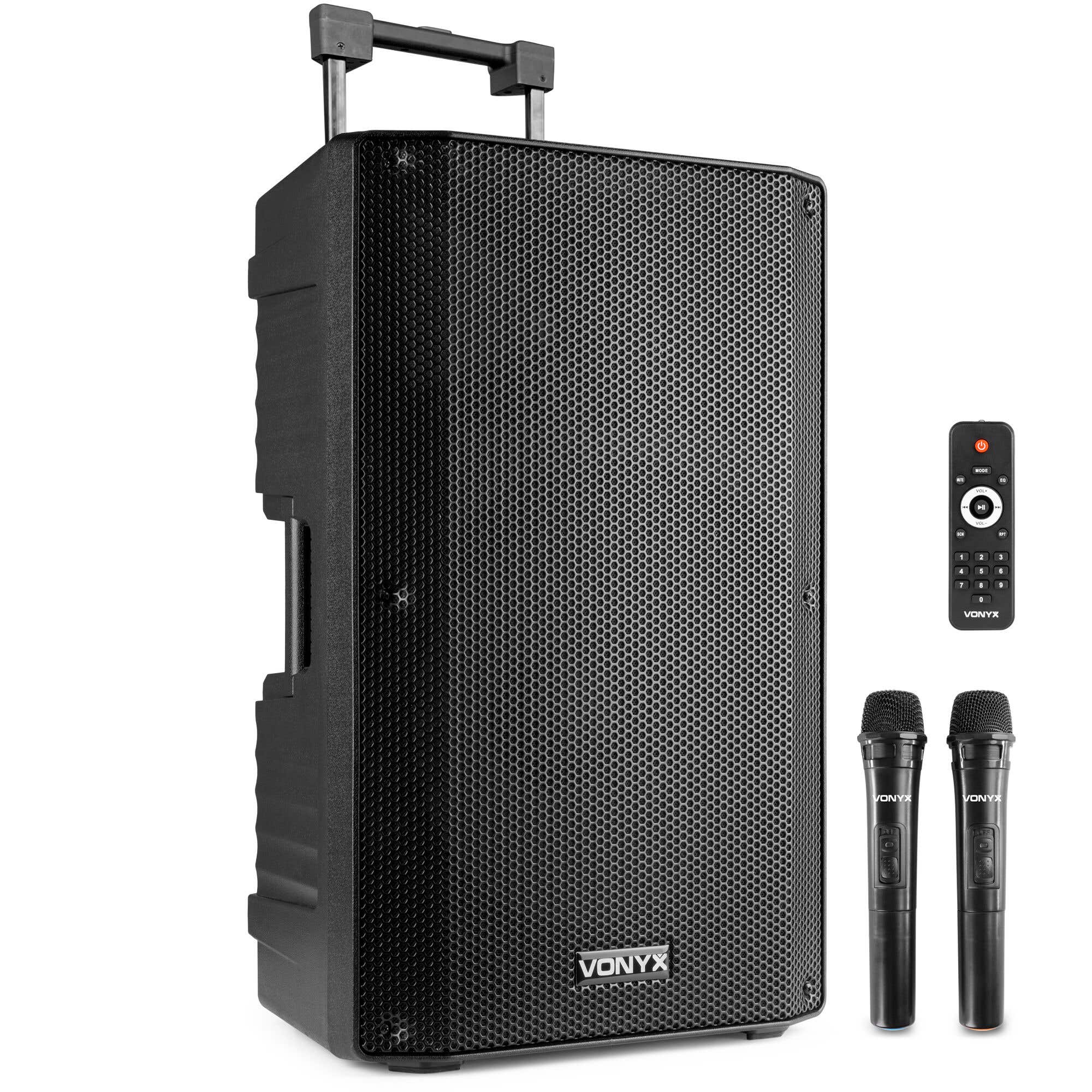 Vonyx VSA700 ABS 15" tragbarer Lautsprecher mit Bluetooth und 2x drahtlosem Mikrofon - 1000W