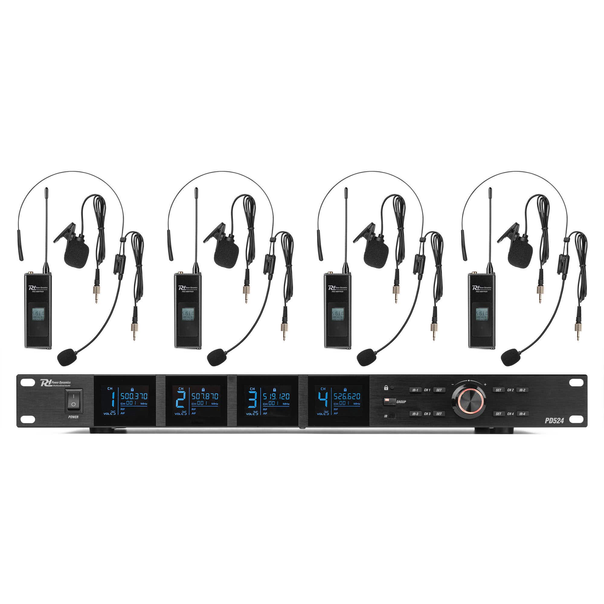 Power Dynamics PD524B UHF-Funkmikrofonsystem mit 4 Bodypack Mikrofonen